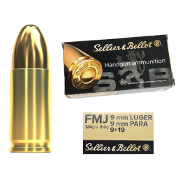 Pistolové náboje SB 9mm Luger FMJ 124grs 8g 50ks