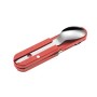 BIVOUAC CAMP KNIFE RED HANDLE - TEXTILE POUCH - FORK and SPOON