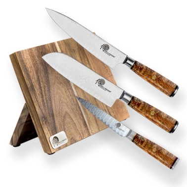 Profesionální 4 dílná sada nožů Dellinger LADDER Sapele ( White Shadow ) s magnetickým držákem