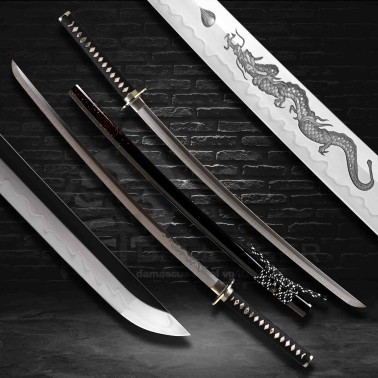 katana Manji dragon horimono T-10 Carbon Steel, Real Choji Hamon, Yokote