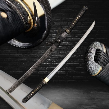 II.jakost - wakizashi AKAEI - 1,66 Shaku, uhlíková ocel AISI 1095, reálný hamon Choji, Yokote