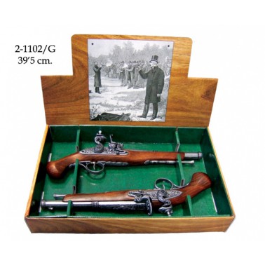 Replika křesadlová pistole soubojová set 18. století