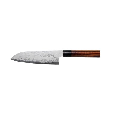 Shiro Kamo Shirogami Damascus nóż Santoku 165