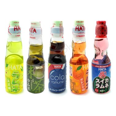Zestaw oranżad japońskich RAMUNE 5 smaków + pałeczki GRATIS