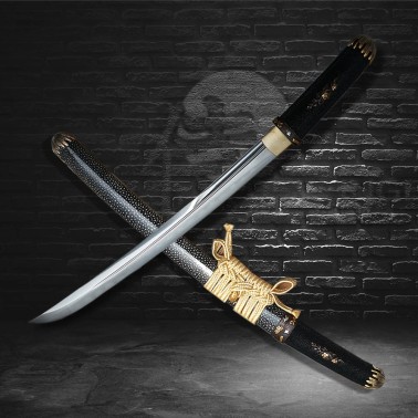 Japanese Sunnobi tanto - Aikuchi, Folded Steel, Real Gunome Hamon