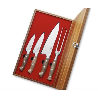 Sada 3 nožů + vidlička v dřevěné dárkové krabici, Dellinger Walnut
