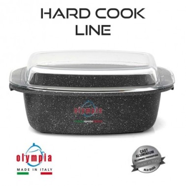 kameninový obdélníkový pekáč HARD COOK Line se skleněnou pokličkou z litého hliníku 33x22 cm