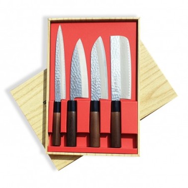 sada nožů Tsuchime - box 4 ks Sekyriu Japan, hnědá rukojeť