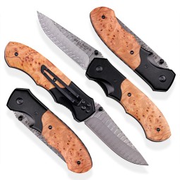 II. jakost - Lovecký zavírací damaškový nůž Dellinger Hunter Poplar Burl