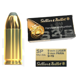Pistolové náboje SB 9mm Luger SP 124grs 8g 50ks