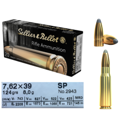 Puškové náboje SB 7,62x39 SP 2943 8,0g/124gr  20ks