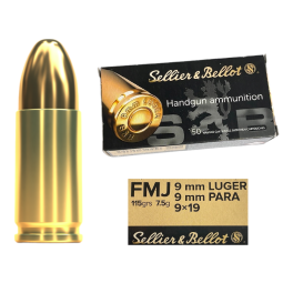 Pistolové náboje SB 9mm Luger FMJ 115grs 7,50g 50ks