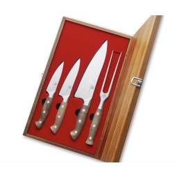 Sada 3 nožů + vidlička v dřevěné dárkové krabici, Dellinger Walnut
