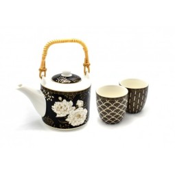 konvička Art Deco&Flowers na čaj 600 ml + 2 šálky