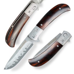 Lovecký zavírací damaškový nůž Dellinger Scorpion Iron-Wood Flipper